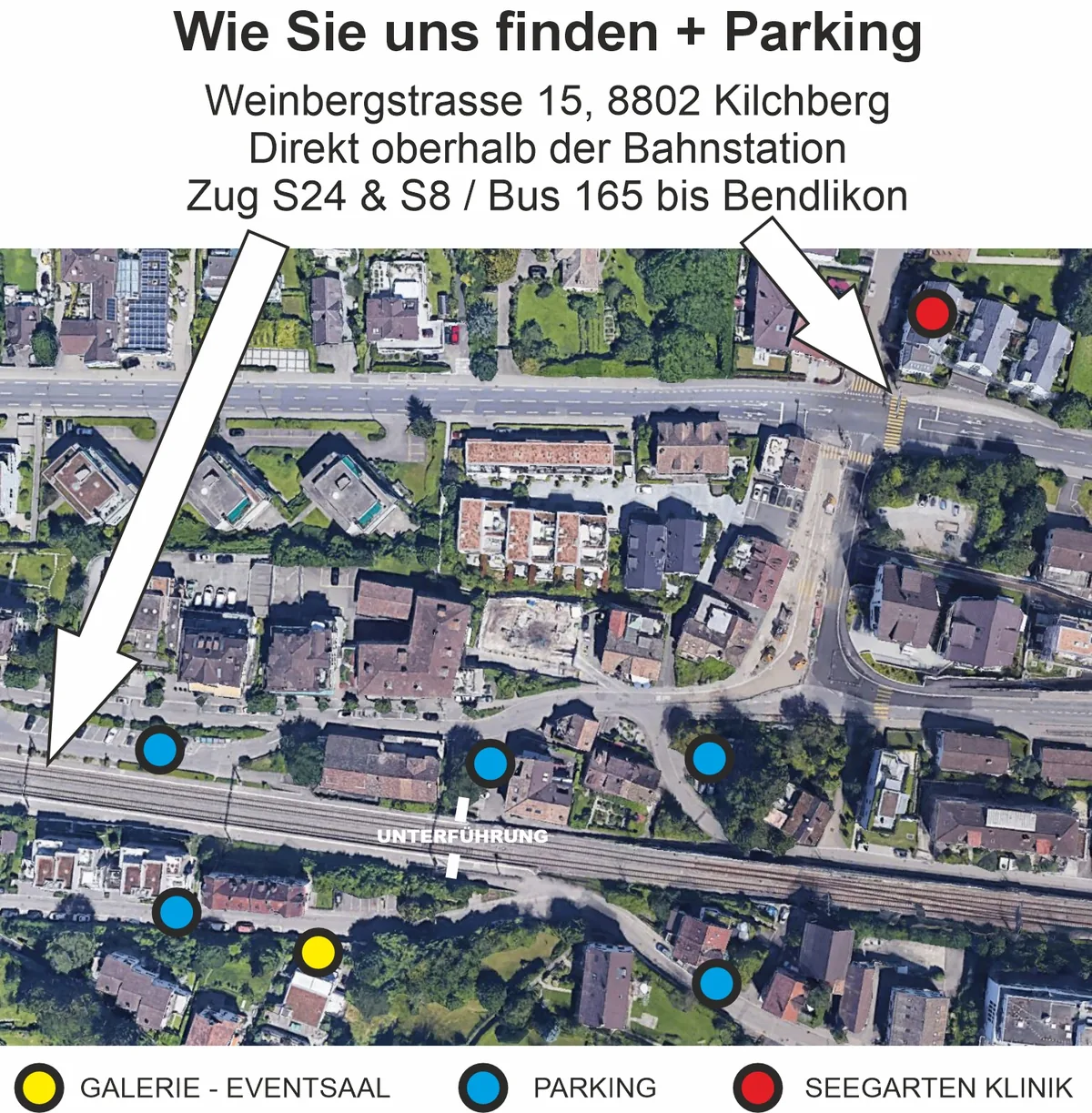 Lageplan der Galerie an der Weinbergstrasse mit den Parkpl&auml;tzen