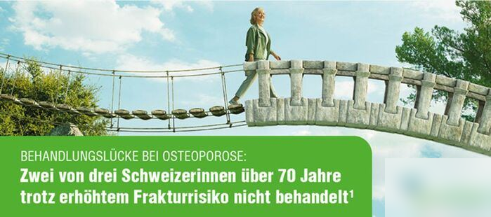 Inserat für ein Osteoporose-Medikament, August 2019; Hersteller und Name sind unkenntlich gemacht